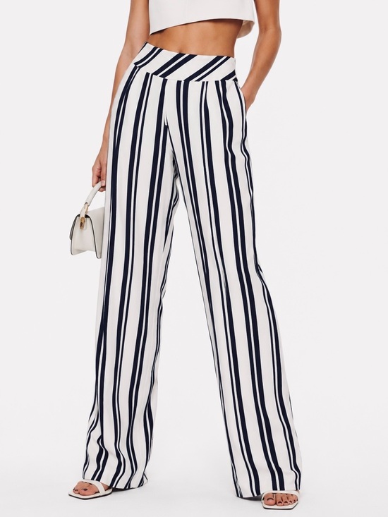 Marc Cain Pants - MARC CAIN Black & White Vertical-Stripe Wide Leg Trousers Pull-On Pants